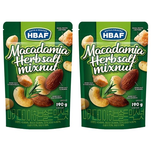 HBAF 마카다미아 허브솔트 믹스넛, 190g, 2개