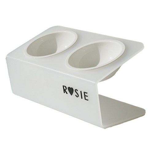 매기앤보 반려동물 DUAL 스탠드 경사식기 2구 11cm Medium + 도기 2p 세트, 듀얼 화이트, 1세트