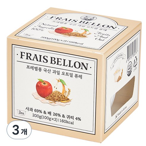 프레벨롱 국산 과일오트밀 퓨레, 혼합맛(사과/배/귀리), 200g, 3개
