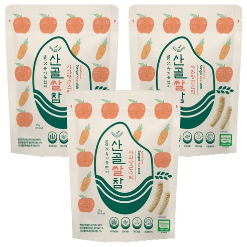 에코맘의산골이유식 산골쌀참, 혼합맛(사과/당근), 25g, 3개