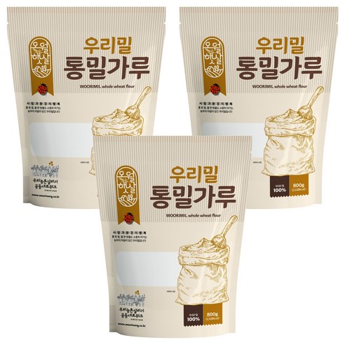 오월햇살 우리밀 통밀가루, 800g, 3개