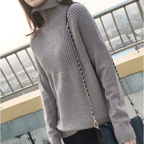 oversize overfit 女人 時尚 服裝 頂部 高領毛衣 針織 毛衣 成年女子