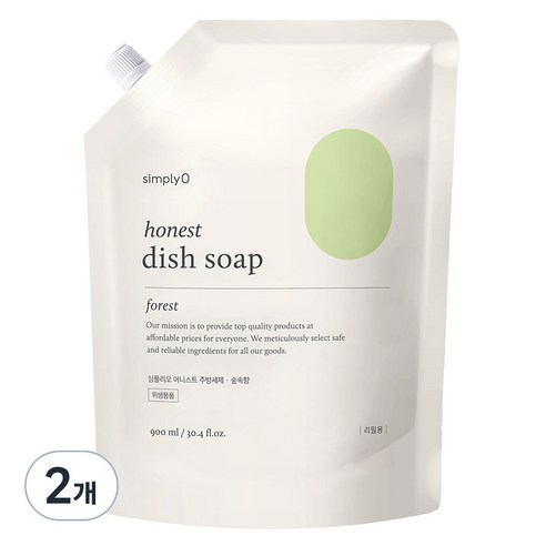 심플리오 어니스트 주방세제 리필용 숲속향, 900ml, 2개