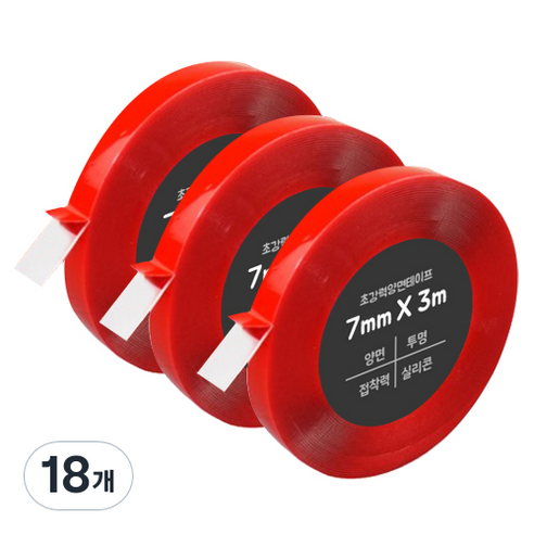 다다 초강력 양면테이프 7mm x 3m, 투명, 18개