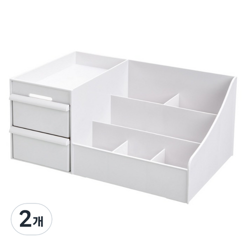 피앤케이 다용도 데스크 서랍 보관함, 화이트, 2개