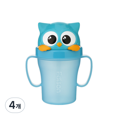 에디슨 프렌즈 흘림방지 빨대컵 3, 부엉이 블루, 4개, 200ml