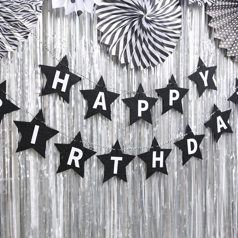 파티해 펠트 스타 생일가랜드, 블랙, 1세트