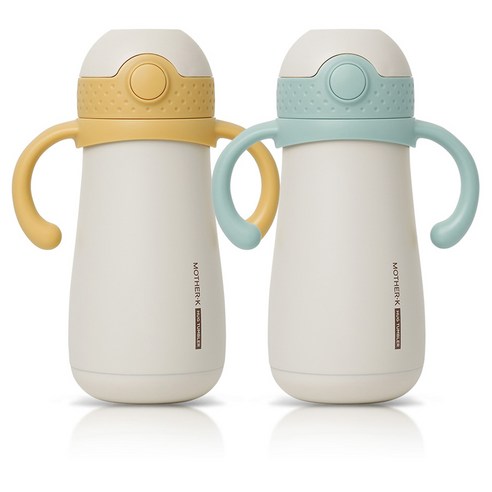 마더케이 허그 보온보냉 빨대컵 350ml, 2개, 민트 + 머스터드
