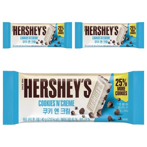 허쉬 쿠키 앤 크림 초콜릿, 40g, 3개