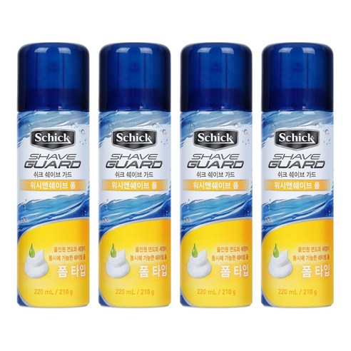 쉬크 쉐이브가드 워시 앤 쉐이브 폼, 210g, 4개