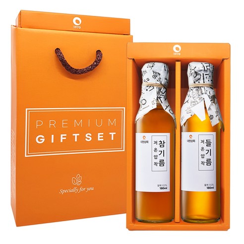 대현상회 저온 압착 참기름 180ml + 들기름 180 ml 세트, 1세트