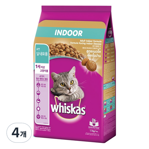 위스카스 고양이 건식사료, 곡물, 1.1kg, 4개