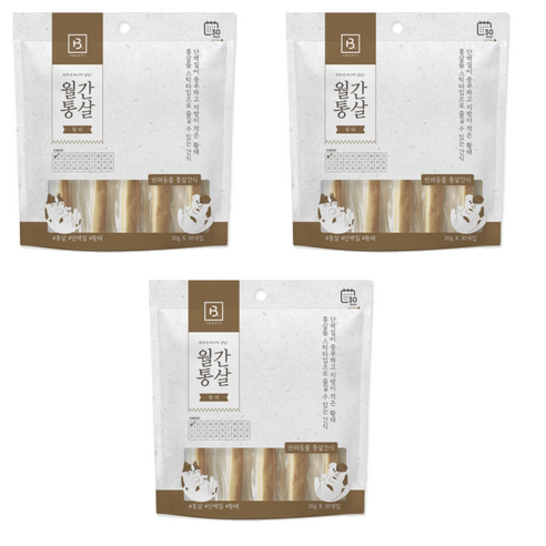브리더랩 반려동물 월간통살 스틱타입 간식, 닭가슴살 + 황태 혼합맛, 600g, 3개