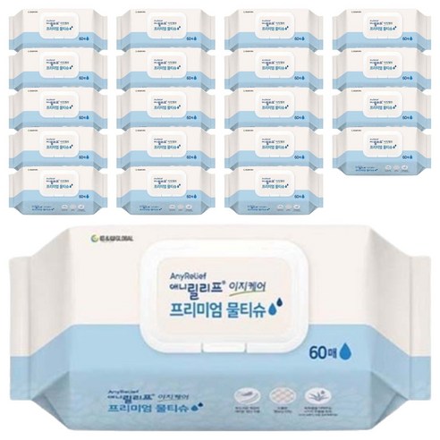 애니릴리프 이지케어 프리미엄 물티슈, 60매, 20개
