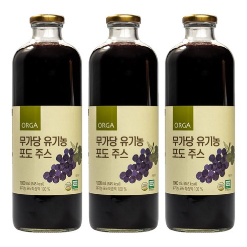 올가홀푸드 무가당 유기농 포도 주스, 1L, 3개