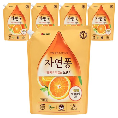자연퐁 주방세제 오렌지 리필, 1.8L, 5개