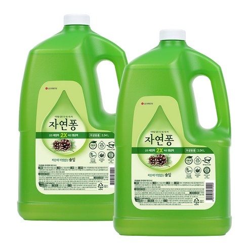 [비건라이프] 자연퐁 찌든때 걱정없는 주방세제 솔잎 용기형 리필, 3.04L, 2개