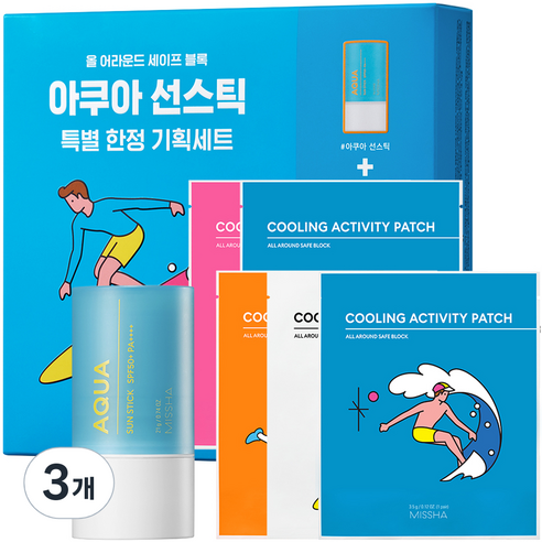 미샤 올 어라운드 세이프 블록 아쿠아 선스틱 세트 SPF50+ PA++++, 21g, 3개