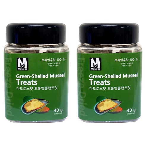마도로스펫 반려동물 동결건조간식, 초록입홍합, 40g, 2개