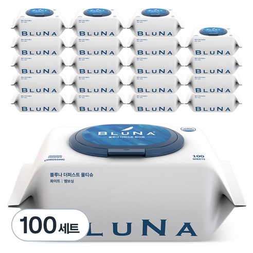 블루나 더퍼스트 물티슈 화이트, 100개, 100개입, 55g