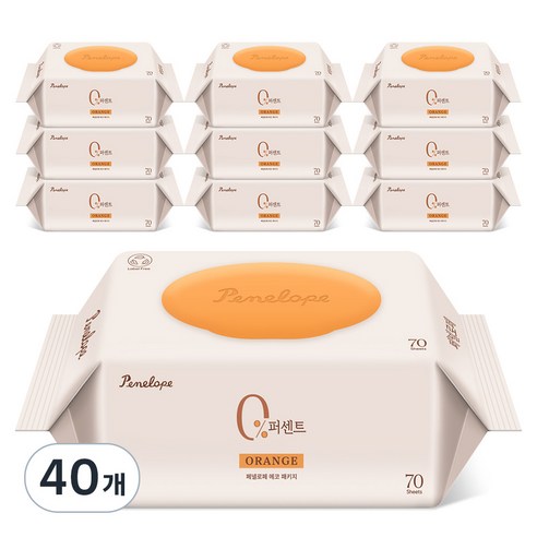 페넬로페 0퍼센트 오렌지 아기물티슈 캡형, 40개, 70개입, 75g