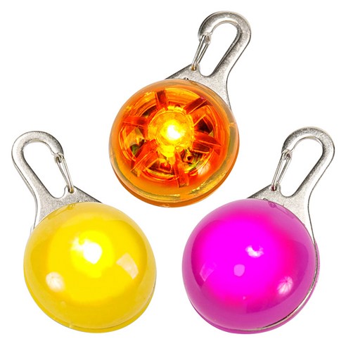 딩동펫 반려견 클립형 LED 라이트 펜던트 인식표, 오렌지 + 옐로우 + 핑크, 1세트