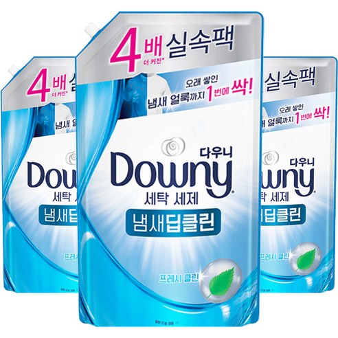 다우니 프리미엄 액상세제 냄새딥클린 블루 프레시 클린 리필, 1.8L, 3개