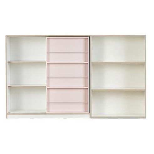 리바트 꼼므 마카롱 1200 슬라이딩 전면책장 + 800 책장 세트 방문설치, 핑크(슬라이딩), 화이트(책장), 3단