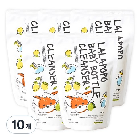 케이맘 랄라포포 유아용 젖병식기세정제 거품형 리필 쿨라임향, 400ml, 10개