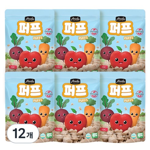 아넬라 유기농 퍼프 쌀과자, 혼합맛(사과/비트/당근), 20g, 12개