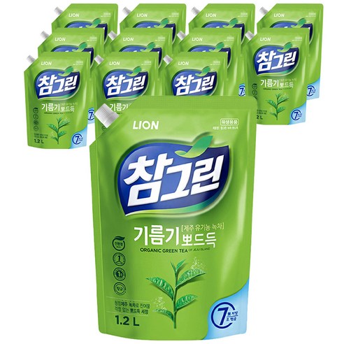 참그린 안심 녹차 뽀드득 주방세제, 1.2L, 12개