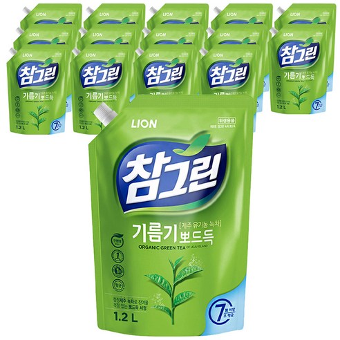 참그린 안심 녹차 뽀드득 주방세제, 1.2L, 15개