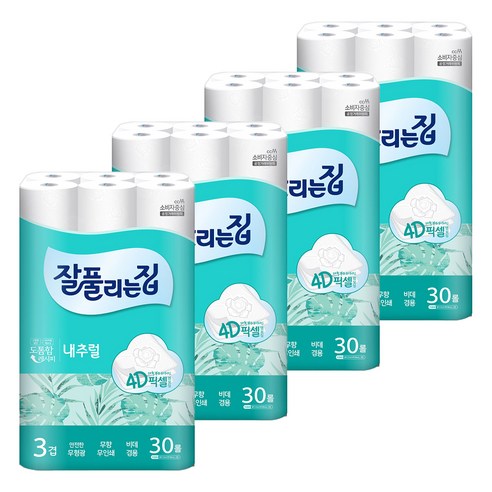 두루마리휴지 잘풀리는집 내추럴 4D픽셀 엠보싱 3겹 롤화장지 25m, 30롤, 4팩 Best Top3 두루마리휴지 잘풀리는집 내추럴 4D픽셀 엠보싱 3겹 롤화장지 25m, 30롤, 4팩 Best Top3