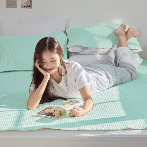 리브맘 순면 피그먼트 매트리스 고정밴드 침대패드, 민트