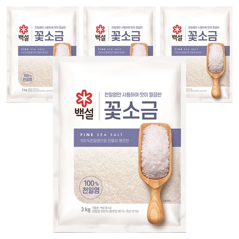 CJ제일제당 백설 꽃소금, 3kg, 4개