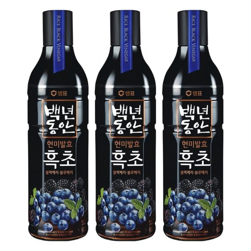 샘표 백년동안 현미발효 흑초 블랙블루베리, 900ml, 3개