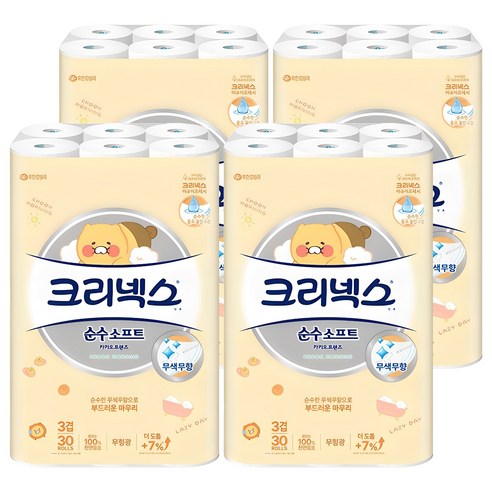 크리넥스 3겹 천연펄프 순수소프트 카카오프렌즈 화장지 30m, 30개입, 4개