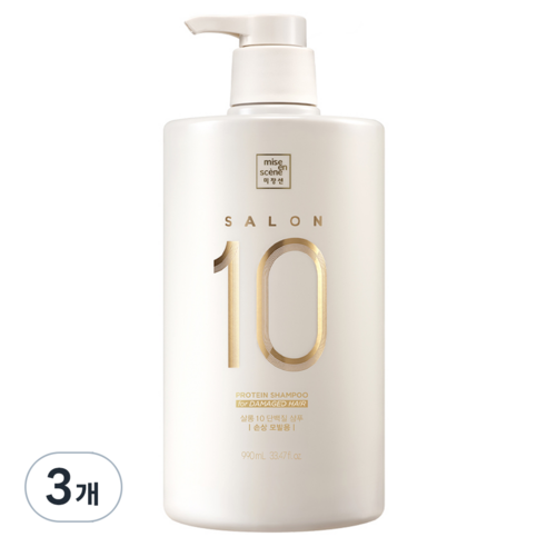 미쟝센 살롱 10 단백질 샴푸 손상모발용, 990ml, 3개