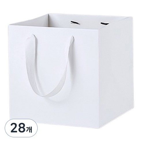 마켓감성 컬러 와이드 정사각 쇼핑백 소, 화이트, 28개