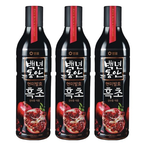 샘표 백년동안 현미발효 흑초 산수유 석류, 900ml, 3개