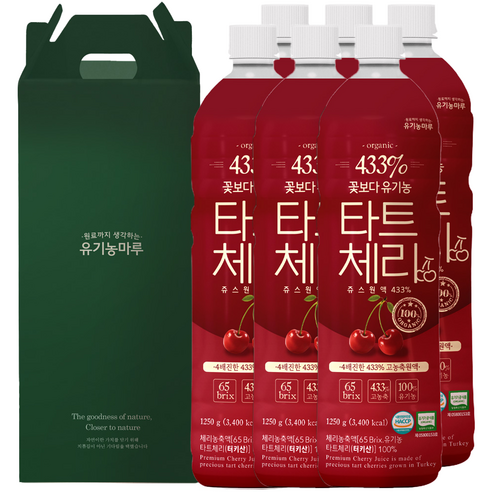 유기농 꽃보다 타트체리쥬스원액 433% 1250g + 선물박스, 6개