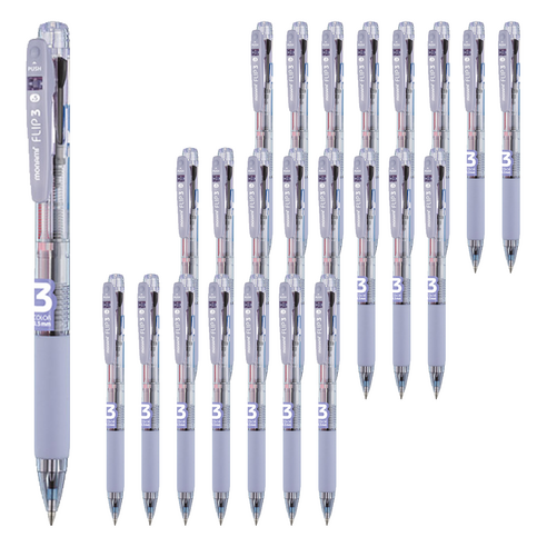 모나미 플립3 멀티펜 0.5mm, 라벤더(블랙 + 블루 + 레드), 24개