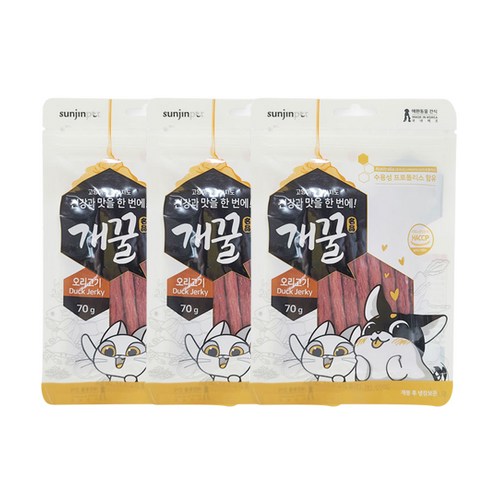 에이치디씨 개꿀 프로폴리스져키 강아지간식 70g, 오리고기, 3개