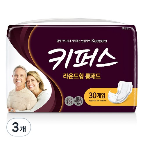 키퍼스 라운드형 롱패드 성인용 기저귀 290 x 580 mm, 30개입, 3개