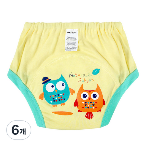 베이비앙 3중 방수 배변훈련팬티, 커플부엉이, 6개