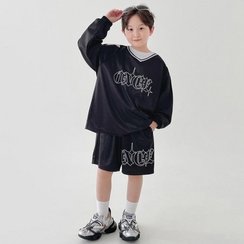 베리클로젯 남아 키즈 유아 크롬 믹스 브이넥 긴팔 반바지 트레이닝복 상하복 세트