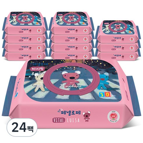 페넬로페 바이탈 플러스 루이사 캐리팩 아기물티슈 휴대캡형 70평량, 30매, 24개