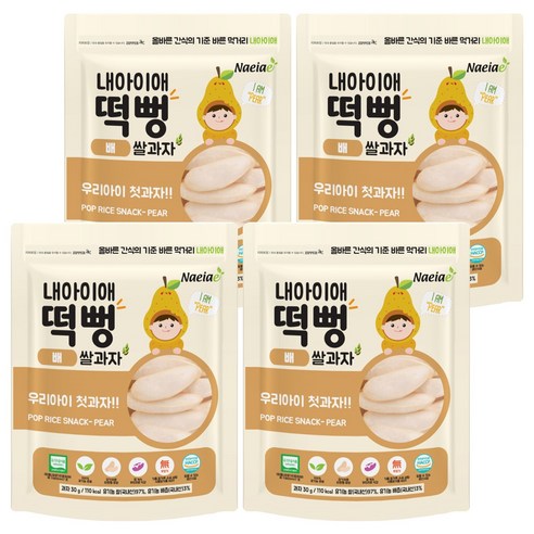 내아이애 유기농 아기과자 떡뻥 쌀과자, 배, 30g, 4개