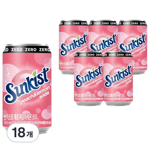 썬키스트 제로 복숭아레몬 소다, 355ml, 18개