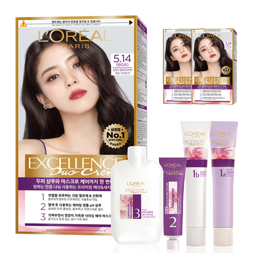 로레알파리 엑셀랑스 듀오크림 염모제, 5.14호 애쉬 브라운 6GA, 3개